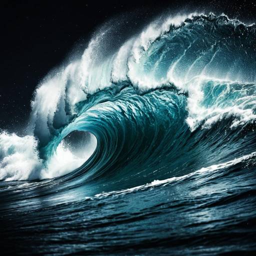 Powerful Ocean Wave Curling at Night