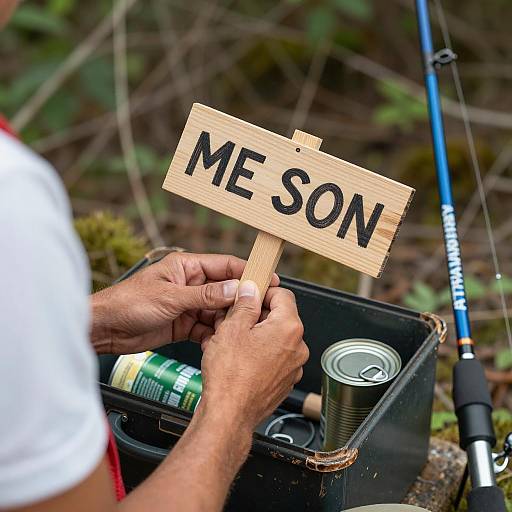 Warm Hands with Wooden Sign in Nature