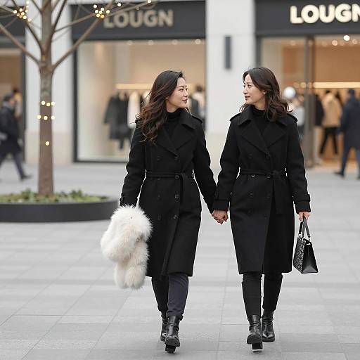 Two Women Strolling in Black Coats
