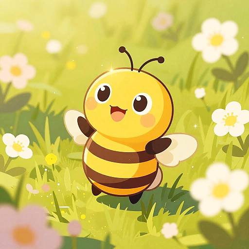 Cheerful Honeybee in Sunlit Meadow