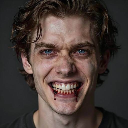 Sinister Male with Blood-Stained Grin