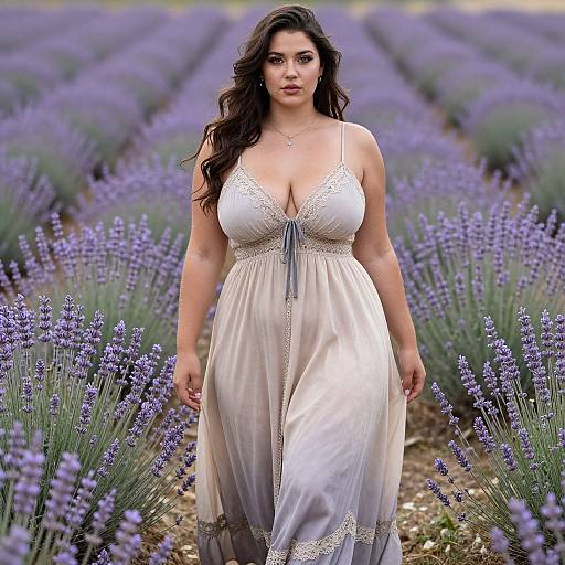 Bohemian Chic Woman in Lavender Field