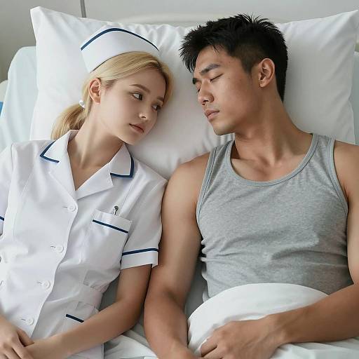 Nurse and Patient Resting on Hospital Bed