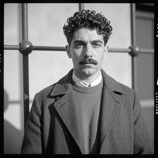 Black and White Portrait of Man with Curly Hair
