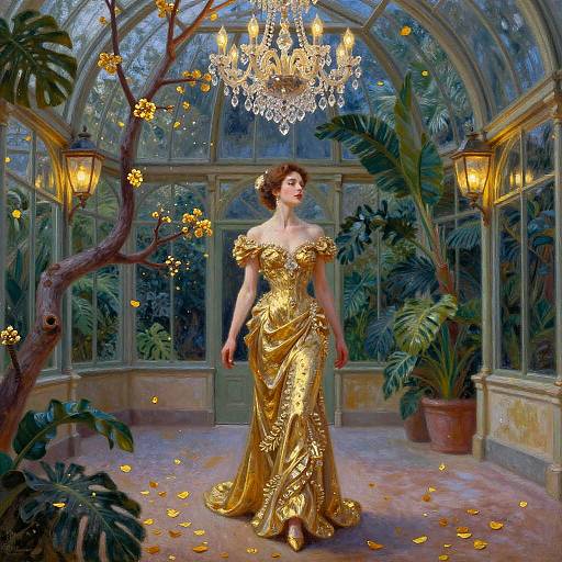 Golden Evening Gown in Glass Conservatory