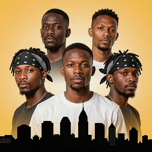 Group of African American Men with City Silhouette