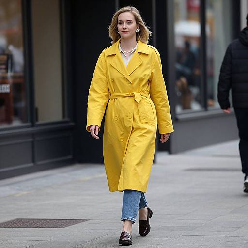 Woman in Yellow Coat Walking