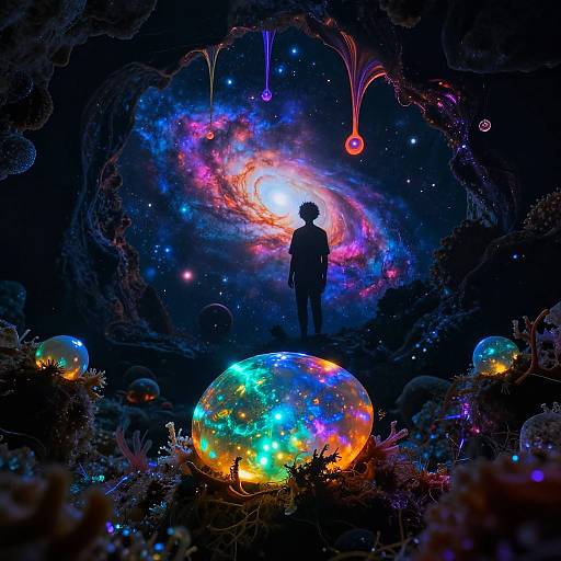 Glowing Underwater Cave with Bioluminescence