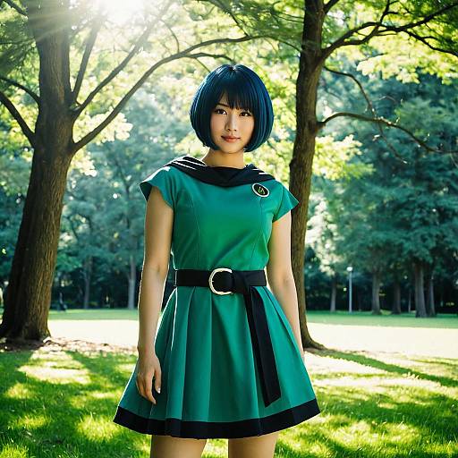 Photorealistic Anime-Style Female Cosplayer in Park