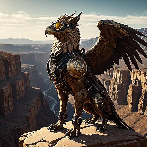 Steampunk Bronze Griffon on Desert Canyon Cliff