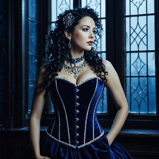 Woman in Midnight Blue Velvet Corset