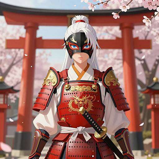 Female Samurai in Red Armor with Katana