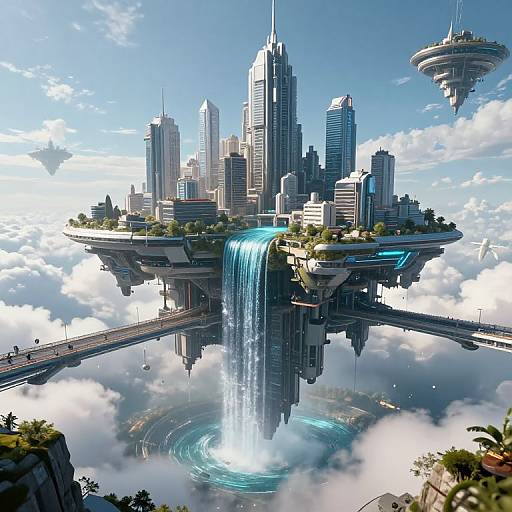 Inverted Cyberpunk Metropolis Above Clouds