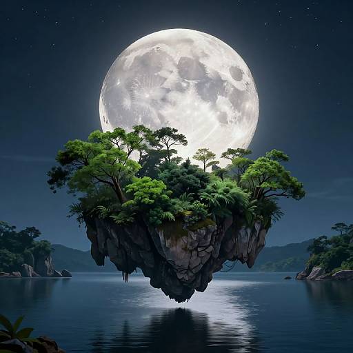 Luminous Moon Over Floating Island