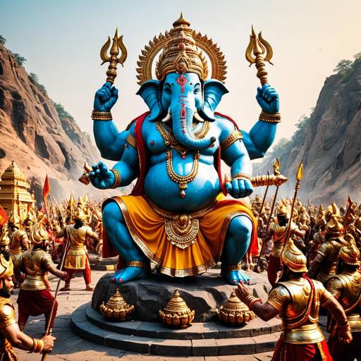 Giant Blue Ganesha Statue at Kurukshetra Battle