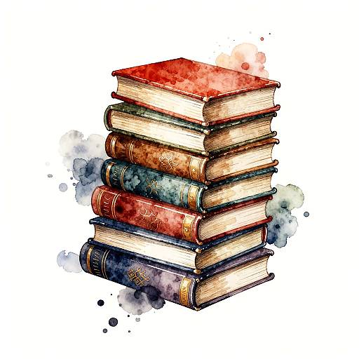 Watercolor Stacked Books Tattoo Art
