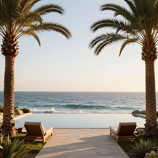 Luxury Beachfront Infinity Pool with Palm Trees