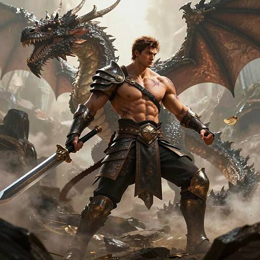 Armored Warrior with Dragon