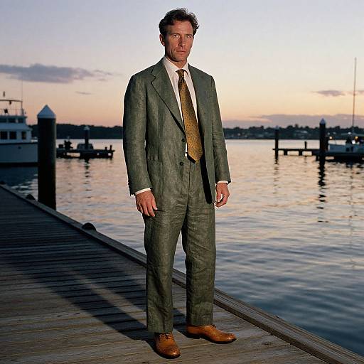 Confident Man in Olive Green Suit