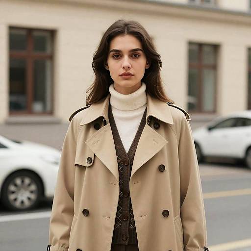 Young Woman in Beige Trench Coat