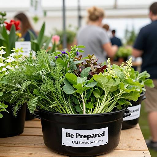 Photograph of a black plastic pot labeled 