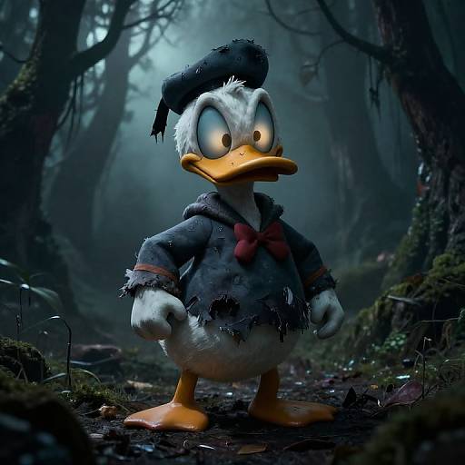 Creepy Donald Duck in Dark Forest