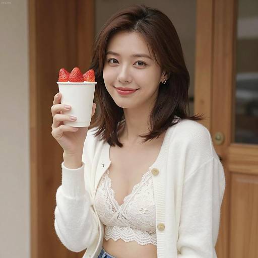 Charming Asian Woman with Strawberries