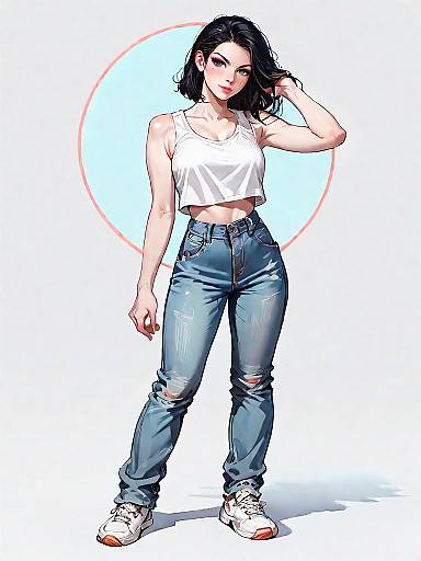 Casual Woman in White Cropped Tank Top and Jeans