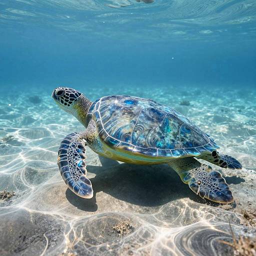 Aquamarine Glass Sea Turtle Art