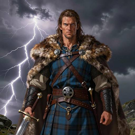 Determined Warrior in Stormy Fantasy Scene