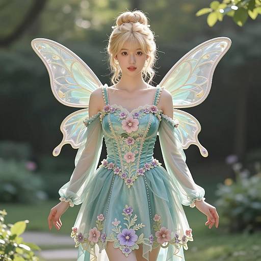 Young Woman in Fairy Costume with Butterfly Wings