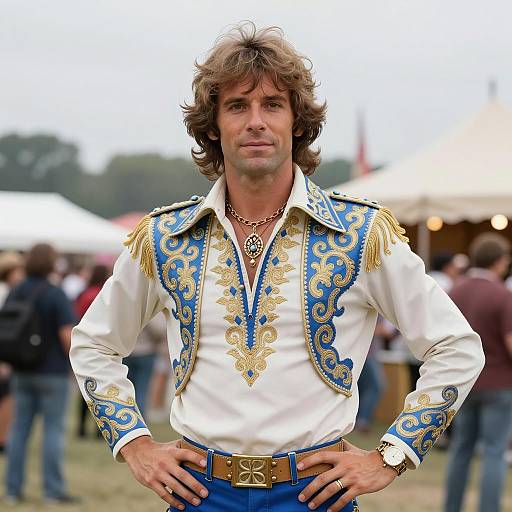 Man in ABBA-Inspired 1970s Glam Rock Outfit
