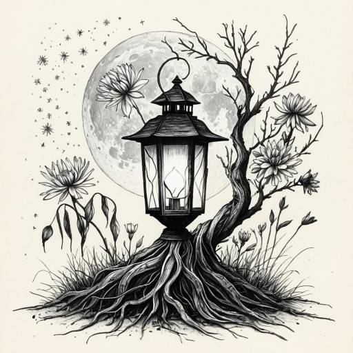 Moonlit Lantern with Roots and Flowers Moonlit Lantern with Roots and Flowers