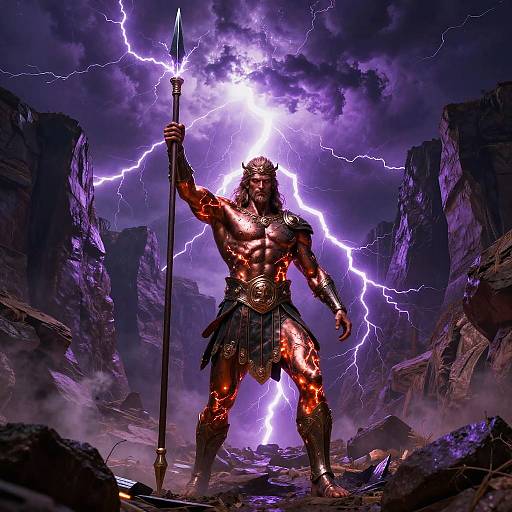 Ancient Warrior Zeus with Spear and Lightning