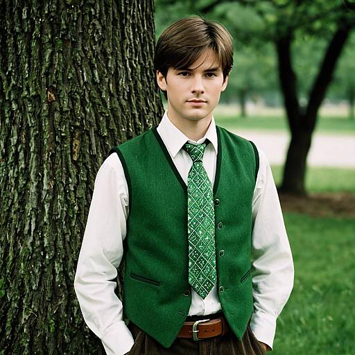 Young Man in Traditional Irish Dress Outdoors