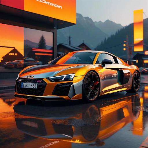 Orange Audi R8 Sports Car at Sunset