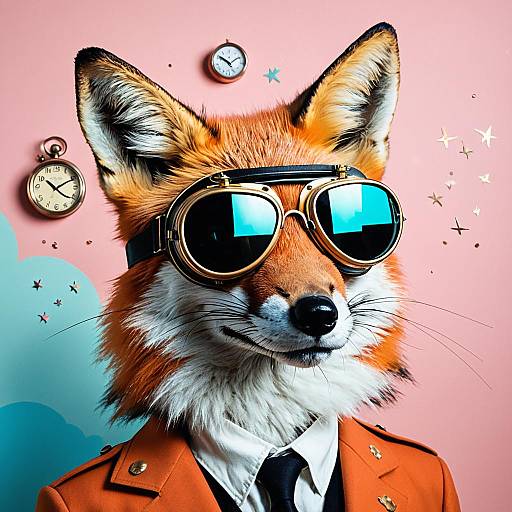 Fox in Aviator Goggles and Suit in Pastel Dreamscape