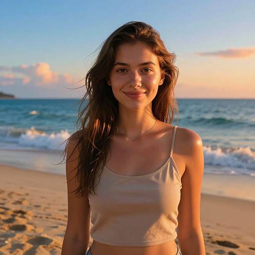 Serene Beach Girl at Sunset