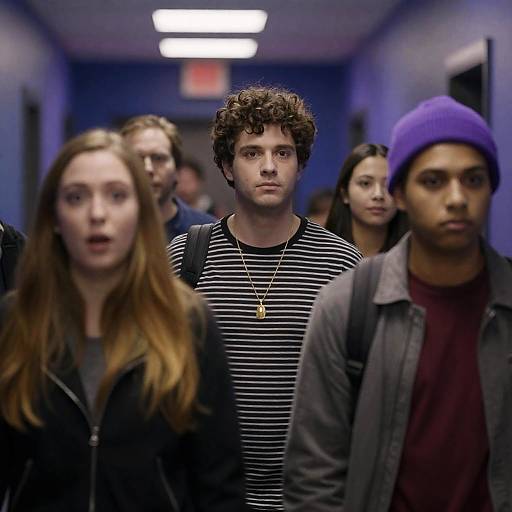 Crowded Hallway Capture with Vivid Characters