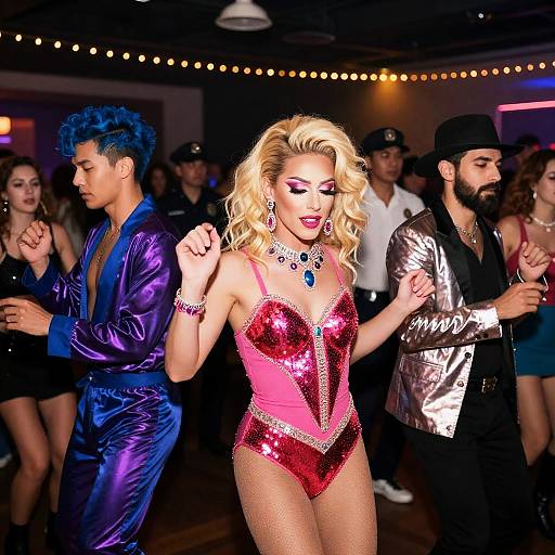 Vibrant Disco Party with Elaborate Costumes