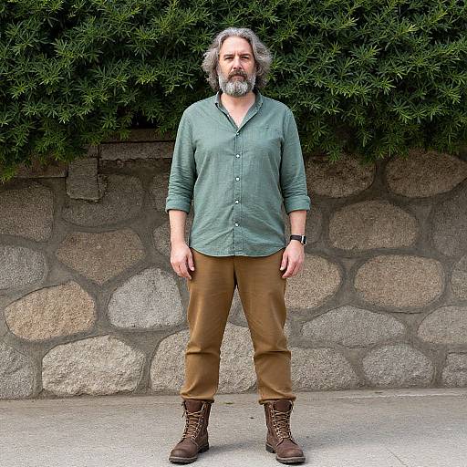 Man with Gray Hair by Stone Wall