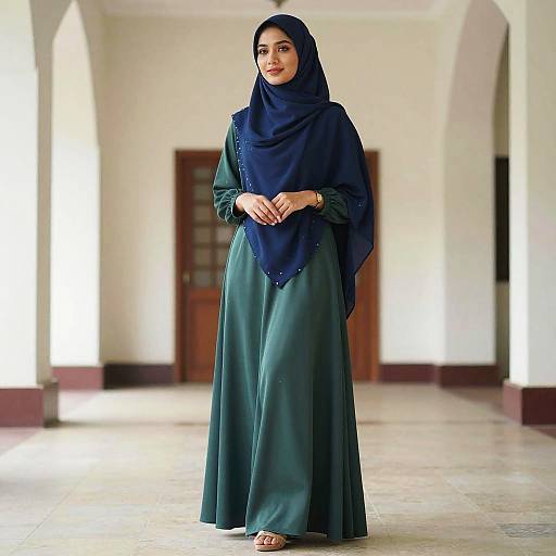 Muslim Princess in Blue Green Dress