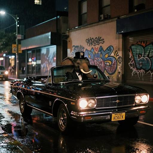 Gangster Elephant in Rainy City Drive