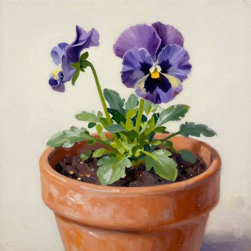 Oil Painting of Pansy in Pot