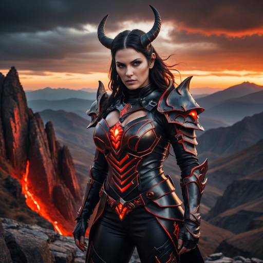 Dark Fantasy Demon in Fiery Sunset