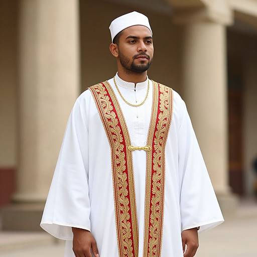 Man in Embroidered Robe by Columns