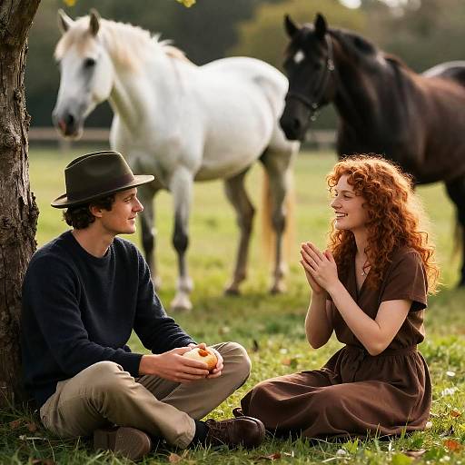 Joyful Moment in a Grassy Field