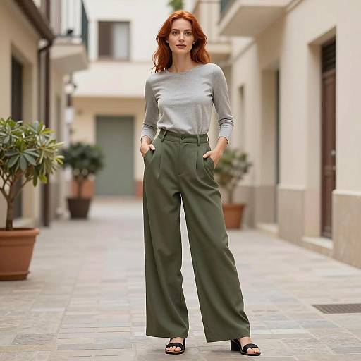 Stylish Woman in Wide Leg Trousers