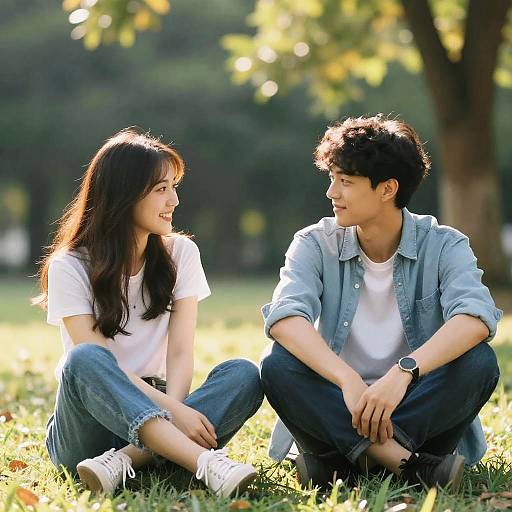 Sunlit Park Conversation Between Friends