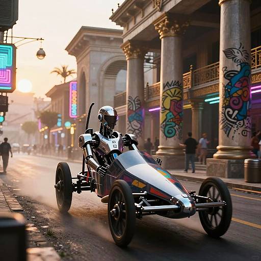 Cyberpunk Roman Dawn with Cybernetic Chariot